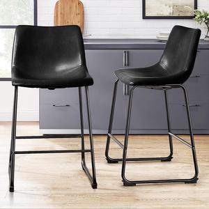 BOSSIN 26 inch Bar Stools Set of 2,Counter Height Bar Stools with Back, Modern PU Leather Stools with Metal Leg and Footrest,Dining Chairs for Kitchens Island,Armless Pub Stools for Rustic Bar