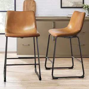 BOSSIN 30 inch PU Faux Leather Counter Bar Height Stools with Back, Black Metal Legs Upholstered Modern Armless Stool, Pub Chairs for Dining Room Coffee House Rustic Bar, Set of 2