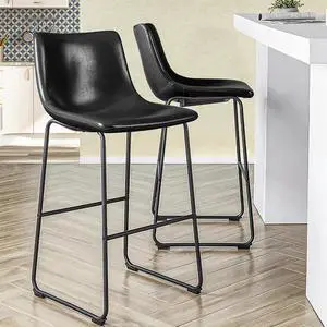 BOSSIN 30 inch PU Faux Leather Counter Bar Height Stools with Back, Black Metal Legs Upholstered Modern Armless Stool, Pub Chairs for Dining Room Coffee House Rustic Bar, Set of 2