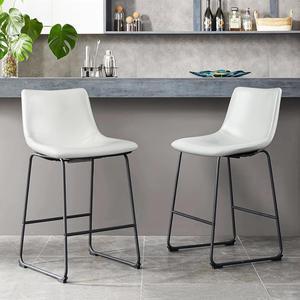BOSSIN Counter Height Bar Stools Set of 2,Barstools with Back,Faux Leather Counter Stools for Kitchen Island,Modern Bar Chairs with Metal Legs (White, 30")