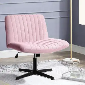 BOSSIN Armless Office Desk Chair No Wheels for Girl Women,Fabric Padded Modern Swivel Vanity Chair,Height Adjustable Wide Seat Computer Task Chair for Home Office,Mid Back Accent Chair