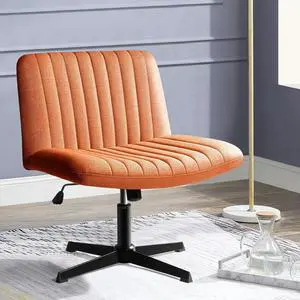BOSSIN Armless Office Desk Chair No Wheels for Girl Women,Fabric Padded Modern Swivel Vanity Chair,Height Adjustable Wide Seat Computer Task Chair for Home Office,Mid Back Accent Chair