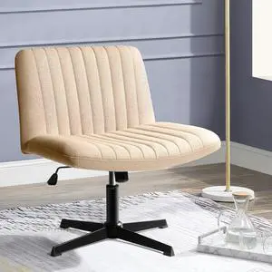 BOSSIN Armless Office Desk Chair No Wheels for Girl Women,Fabric Padded Modern Swivel Vanity Chair,Height Adjustable Wide Seat Computer Task Chair for Home Office,Mid Back Accent Chair