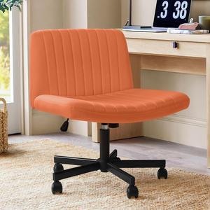 BOSSIN Criss Cross Chair with Wheels, Wide Seat Cross Legged Office Chair Armless Ergonomic Office Chair for Home Office, Swivel Adjustable Fabric Wide Desk Chair, Computer Task Vanity Chair, Brown