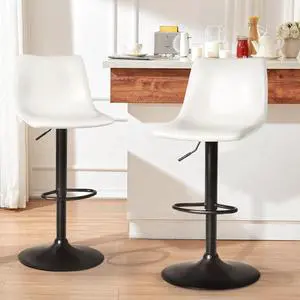 BOSSIN Adjustable Swivel Bar Stools Set of 2,Counter Heigh Bar Stools with Back,350 LBS PU Leather Bar Stool for Kitchen Island,Upholstered Pub Stools with Footrest,Armless Dining Chairs for Bar White