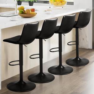 BOSSIN Bar Stools Set of 4, Modern Swivel Bar Chairs Barstools Counter Height with Backrest, Adjustable Faux Leather Upholstered Bar Stool for Kitchen Island (Black)