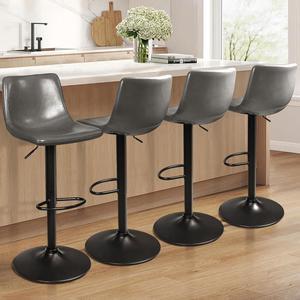 BOSSIN Adjustable Swivel Bar Stools Set of 4,Counter Height Bar Stools with Back,350 LBS PU Leather Bar Stool for Kitchen Island,Upholstered Pub Stools with Footrest,Armless Dining Chairs for Bar