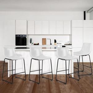 BOSSIN 26 inch Bar Stools Set of 4, Modern Counter Height Bar Stools, Faux Leather Barstool with Back and Metal Leg, Armless Bar Chairs for Kitchen Island (White, 4pcs 26")