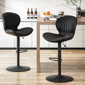 BOSSIN Modern Adjustable Bar Stools Set of 2, Faux Leather Upholstered Swivel Counter Stools, Counter Height Bar Stools with Large Base, Easy 5 Minute Assembly for Kitchen Island (Black, Set of 2)