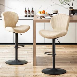 BOSSIN Modern Adjustable Bar Stools Set of 2, Faux Leather Upholstered Swivel Counter Stools, Counter Height Bar Stools with Large Base, Easy 5 Minute Assembly for Kitchen Island (Beige, Set of 2)