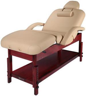 Master Massage 30" Claudia Stationary Massage Table Spa Salon Beauty Bed with Pneumatic Tilting Backrest and Leg Rest (26.5" to 36.5" adjustable height), MC Beige with Mahogany Legs