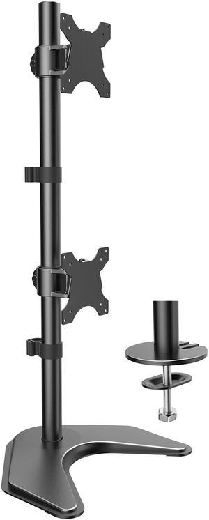 ERGEAR Dual Monitor Stand - Vertical Stack Screen Free-Standing Holder LCD Desk Mount Fits Two 13 to 32 Inch Computer Monitors with C Clamp Grommet Base