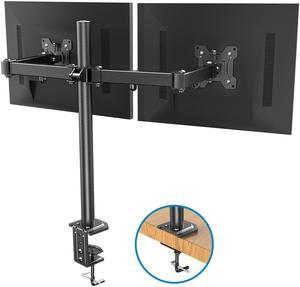 ERGEAR Dual Monitor Stand - Double Articulating Arm Monitor Desk Mount - Adjustable Bracket with C Clamp, Grommet Mounting Base for Two 13-27 Inch LCD Computer Screens - Holds up to 17.6lbs