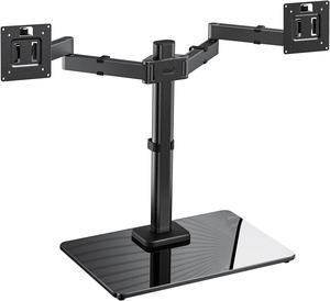 HUANUO Freestanding Dual Monitor Stand Dual Monitor Arm with Tempered Glass Base for 2 Monitors Monitor Mounts for 13 to 32 inches Computer ScreensVesa Mount Fits Up to 22 lbs per Arm