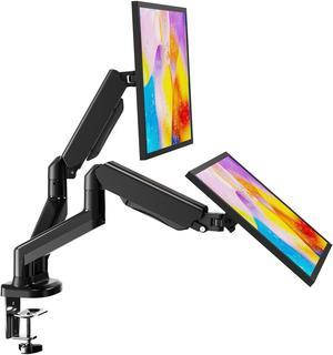 MONINXS Dual Arm Monitor Stand - Adjustable Gas Spring Computer Desk Mount Bracket with C Clamp/Grommet Mounting Base for 13 to 27 Inch Computer Screens - Each Arm Holds up to 17.6lbs
