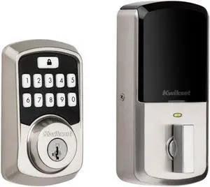 Aura Satin Nickel Single Cylinder Electronic Bluetooth Keypad Smart Lock Deadbolt featuring SmartKey Security