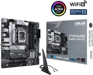 ASUS PRIME B660M-A WIFI D4 LGA 1700 (Intel 12th & 13th Gen) mATX Motherboard (PCIe 4.0, Intel Wi-Fi 6, DDR4, 2xM.2 slots, 1Gb LAN, DP, 2x HDMI, rear USB 3.2 Gen 2, front USB 3.2 Gen 1 Type-C)