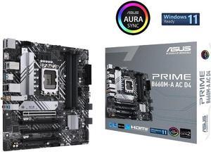 ASUS PRIME B660M-A AC D4 LGA 1700 (Intel 12th & 13th Gen) mATX Motherboard (PCIe 4.0, DDR4, 2x M.2 PCIe 4.0 slots, Wi-Fi 5, front USB 3.2 Gen 1 Type-C, USB 3.2 Gen 2 Type-A)