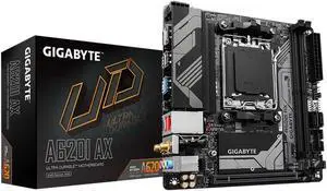 GIGABYTE A620I AX AM5 LGA 1718 AMD A620 Mini-ITX Motherboard, DDR5, Single M.2, PCIe 4.0, USB 3.2 Gen1 Type-C, Realtek Wi-Fi 6E, Realtek 2.5GbE, Q-Flash Plus, PCIe EZ-Latch