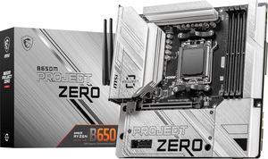 MSI B650M PROJECT ZERO AM5 AMD B650 Ryzen 7000 SATA DDR5 PCI-E x16 slot 2x M.2 Wi-Fi 6E Bluetooth 6Gb/s mATX Back Connect Design Motherboard