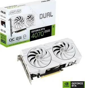 ASUS Dual GeForce RTX 4070 SUPER EVO White OC Edition PCIE 4.0, 12GB GDDR6X, DLSS 3, HDMI 2.1a, DisplayPort 1.4a, WHITE Video Card DUAL-RTX4070S-O12G-EVO-WHITE ASUS Dual GeForce RTX 4070 SUPER EVO White OC Edition PCIE 4.0, 12GB GDDR6X, DLSS 3, HDMI 2.1a, DisplayPort 1.4a, WHITE Video Card DUAL-RTX4070S-O12G-EVO-WHITE