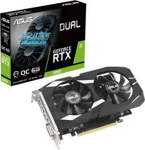 ASUS Dual NVIDIA GeForce RTX 3050 6GB OC Edition Gaming Graphics Card - PCIe 4.0, 6GB GDDR6 Memory, HDMI 2.1, DisplayPort 1.4a, 2-slot Design, Axial-tech Fan Design, 0dB Technology, DUAL-RTX3050-O6G