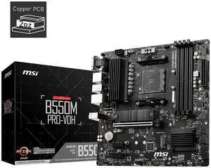 MSI B550M PRO-VDH Micro-ATX Motherboard - AMD AM4, Ryzen 5000/4000/3000 Ready, PCIe 4.0, Dual M.2, USB 3.2 Gen 1, 2.5G LAN, Realtek Audio MSI B550M PRO-VDH Micro-ATX Motherboard - AMD AM4, Ryzen 5000/4000/3000 Ready, PCIe 4.0, Dual M.2, USB 3.2 Gen 1, 2.5G LAN, Realtek Audio