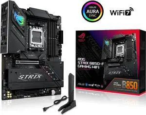 ASUS ROG STRIX B850-F GAMING WIFI AMD AM5 B850-F ATX motherboard 16+2+2 power stages, AI PC, DDR5 AEMP, WiFi 7, 4x M.2, PCIe 5.0, total support of 19 USB, 20Gbps Type-C, AI Networking II, Aura Sync ASUS ROG STRIX B850-F GAMING WIFI AMD AM5 B850-F ATX motherboard 16+2+2 power stages, AI PC, DDR5 AEMP, WiFi 7, 4x M.2, PCIe 5.0, total support of 19 USB, 20Gbps Type-C, AI Networking II, Aura Sync