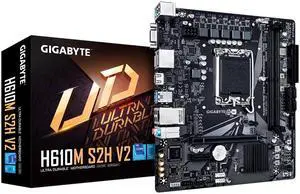 GIGABYTE H610M S2H V2 Motherboard, Supports 14th/13th/12th Gen Intel Core Processors (LGA 1700), mATX, DDR5, 1x M.2, PCIe 4.0, USB-C, HDMI, 2x DisplayPort, D-Sub, 1GbE LAN GIGABYTE H610M S2H V2 Motherboard, Supports 14th/13th/12th Gen Intel Core Processors (LGA 1700), mATX, DDR5, 1x M.2, PCIe 4.0, USB-C, HDMI, 2x DisplayPort, D-Sub, 1GbE LAN