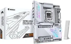 GIGABYTE X870E AORUS PRO X3D ICE AMD AM5 LGA 1718 ATX Motherboard, Supports AMD Ryzen 9000/8000/7000 Series Processors, DDR5, 18+2+2 Power Phase, 4x M.2, PCIe 5.0, USB4 Type-C, WIFI7, 5GbE GIGABYTE X870E AORUS PRO X3D ICE AMD AM5 LGA 1718 ATX Motherboard, Supports AMD Ryzen 9000/8000/7000 Series Processors, DDR5, 18+2+2 Power Phase, 4x M.2, PCIe 5.0, USB4 Type-C, WIFI7, 5GbE