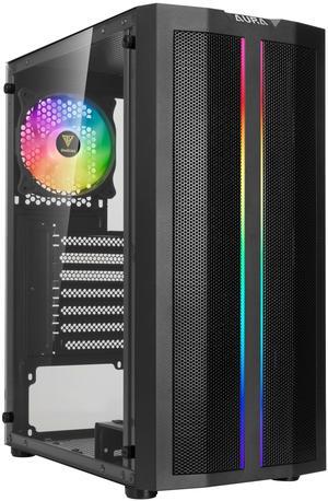 Gamdias AURA GC3, mesh high air flow, front ARGB strip and rear ARGB 120mm fans sync 5v 3pin, tempered glass side-panel, ATX.