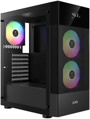 Gamdias AURA GC5, CPU GPU temp display, mesh high air flow, 2 front and 1 rear static RGB 120mm fans, tempered glass side-panel, USB 3.0, ATX.