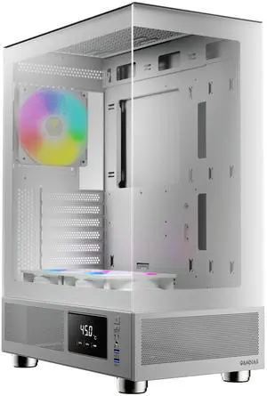 Gamdias ATLAS E1 WHITE, CPU GPU temp screen, tank with mesh air flow, 3x ARGB 120mm fans, RGB 5v 3pin sync, tempered glass, ATX, MATX, ITX