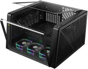 Gamdias NESO P1 PRO Black, ATX Dual Chamber, Trapezoid Shaped, Vertical & Horizontal Orientation, 3 Built-in 120mm ARGB Fans,