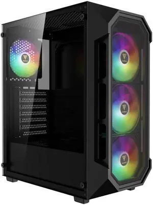 Gamdias AURA GC1 ELITE ARGB, ATX PC case, Tempered Glass Side Panel, 4 ARGB Fans, Fits: GPU 340mm, and 360mm AIO/Radiator.