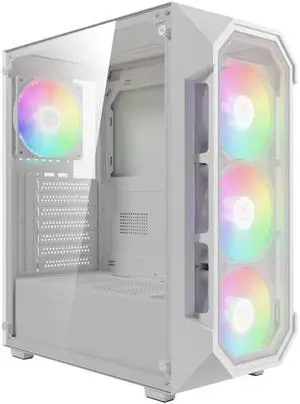 Gamdias AURA GC1 ELITE WHITE ARGB, ATX PC case, Tempered Glass Side Panel, 4 ARGB Fans, Fits: GPU 340mm, and 360mm AIO/Radiator.