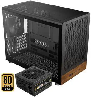 Gamdias ATHENA M4M WOOD, with ATX 3.1 850W 80+ GOLD PSU 5yr warranty, mini ITX, mATX, micro mesh small form factor PC case, 3 PWM fans (Airflow up to 57.56 CFM), fits: 395mm GPU and 360mm radiators.