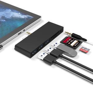 Surface Go Docking Station, 6-in-1 USB C Surface Go USB Hub Adapter Dongle with 3 USB 3.0 Ports, 3.5mm Audio/Headphone Jack, SD/TF Card Reader for Surface Go