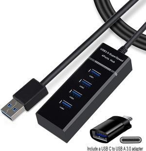 [3.3FT Long Extended Cable] 4 Port USB 3.0 Splitter with Type C Adapter, High-Speed 5Gbps USB 3.0 Data Hub for Xbox One Slim/360/X, Laptop PC, iMac Pro, Mac Mini/Pro, Surface Pro, Printer, TV