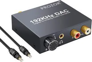 PROZOR Digital to Analog Converter 192kHz DAC Supports Volume Control Digital Coaxial SPDIF Toslink to Analog Stereo L/R RCA 3.5mm Jack Audio Adapter for PS3 HD DVD PS4 Home Cinema Systems AV Amps