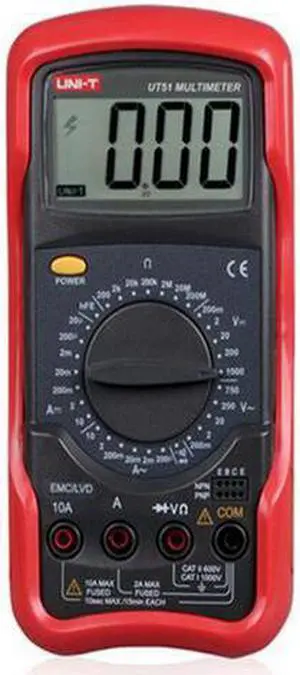 UNI-T UT51 Digital Multimeters DC AC Voltage Current Resistance Meter Tester LCD Backlight - RED UNI-T UT51 Digital Multimeters DC AC Voltage Current Resistance Meter Tester LCD Backlight - RED