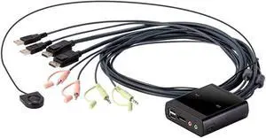 Monoprice 2-Port USB DisplayPort Cable KVM Switch, 4096x2160@30Hz with Remote Port Selector, Supports Microphone and Speakers