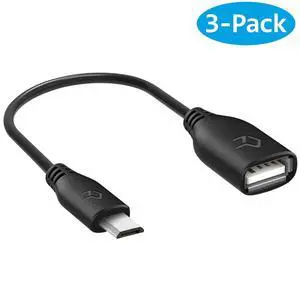 Rankie Micro USB (Male) to USB 2.0 (Female) Adapter, On-The-Go (OTG) Convertor Cable, 3-Pack, Black