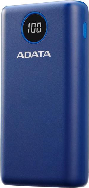 ADATA P20000QCD Power Bank Blue  - 20000mAh Battery | 2x USB-A - 1x USB-C Ports | Digital Display w/ Qualcomm QC 3.0 or USB PD 3.0 Tech | Multi-Level Circuit Protection
