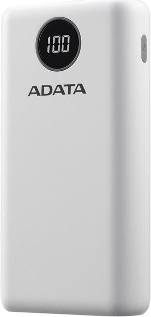 ADATA P20000QCD Power Bank White - 20000mAh Battery | 2x USB-A - 1x USB-C Ports | Digital Display w/ Qualcomm QC 3.0 or USB PD 3.0 Tech | Multi-Level Circuit Protection