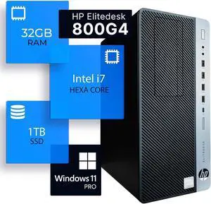 HP EliteDesk 800G4 Tower Desktop Computer, Core i7-8700 up to 4.6GHz, 32GB DDR4, 1TB Solid State Drive, Windows 11 Pro HP EliteDesk 800G4 Tower Desktop Computer, Core i7-8700 up to 4.6GHz, 32GB DDR4, 1TB Solid State Drive, Windows 11 Pro