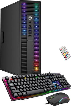 HP EliteDesk Desktop RGB Lights Computer AMD A-Series Processor 16 GB RAM, 512 GB SSD, Windows 10 Pro 64-bit, Wi-Fi, Gaming PC Keyboard & Mouse (Renewed)