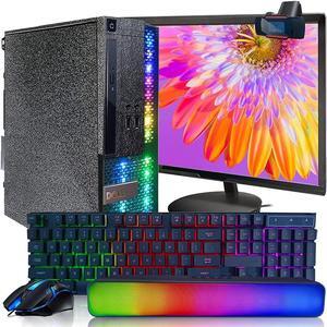 Dell PC Black Treasure Box RGB Desktop Quad Core I5 up to 3.6G, 16G, 512G SSD, WiFi, BT, RGB Keyboard & Mouse, DVD, 22" 1080P FHD LED, RGB Sound Bar, Webcam, Win 10 Pro(Renewed)