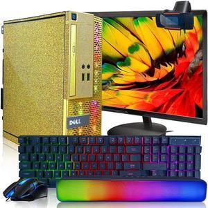 PC Gold Treasure Box RGB Dell Desktop Quad Core I5 up to 3.6G, 16G, 512G SSD, WiFi, Bluetooth 4.0, RGB Gaming Keyboard & Mouse, DVD, 22" 1080 FHD LED, RGB Sound Bar, Webcam, Win 10 Pro (Renewed)
