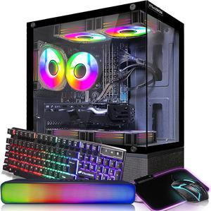 STGAubron Gaming Desktop PC, Intel Core i5 3.2G up to 3.6G, 16G RAM, 1T SSD, Radeon RX 590 8G GDDR5, 600M WiFi, BT 5.0, RGB Fan x 5, RGB Keyboard & Mouse & Mouse Pad, RGB BT Sound Bar, W10H64